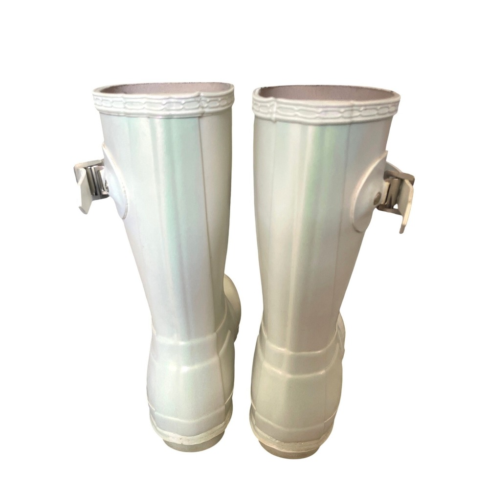 Hunter Original Short Nebula White Iridescent Rain Boots Size 9 - Picture 3 of 8